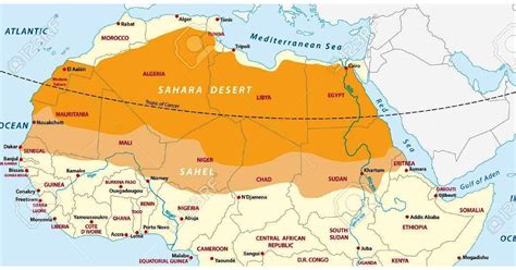 An image of Sahara desert on a world map